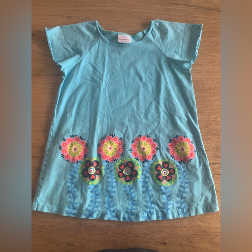 Hanna Andersson Flower Power Short Sleeve Tee Shirt Blue Girls 12 Preloved